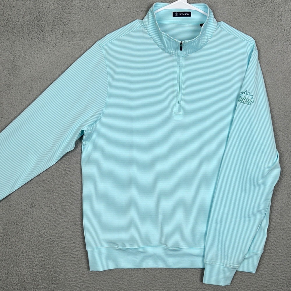 Turtleson Sweatshirt Mens Large Quarter Zip Light Blue Striped Golf Pullover EUC